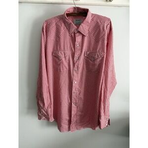VTG H Bar C Western Red Shirt Gingham Pearl Snap Rockabilly USA XL Rodeo